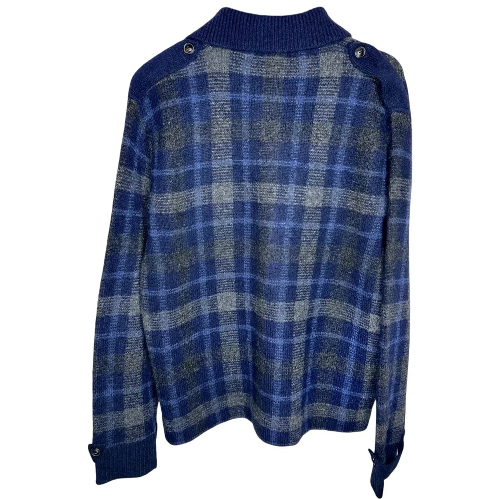 Vintage 80s Polo Ralph Lauren Plaid Wool & Alpaca Cardigan Sweater Jacket Blue